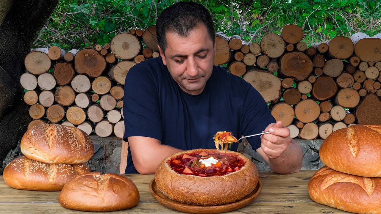 Borscht in a Bread Bowl🔥 Campfire Recipe