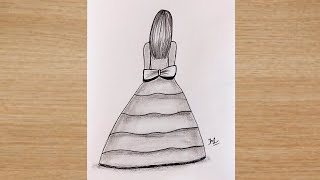How to Draw Easy Girl with Beautiful Dress / Fashion Girl drawing / Pencil Sketch / Drawing a girl
