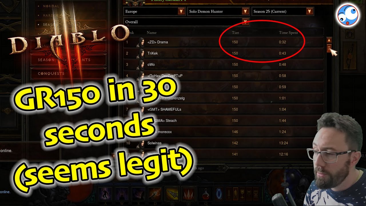 GR 150 in 32 seconds....seems legit (Diablo 3 Season 25 Soul Shards)