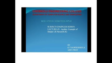 JNTUK IIICSE COMPILER DESIGN LECT23 Another Example of Simple LR Parsing