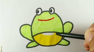 How to Draw and Colour a Cute Frog/Easy Drawing and Coloring Step by Step for Kids.