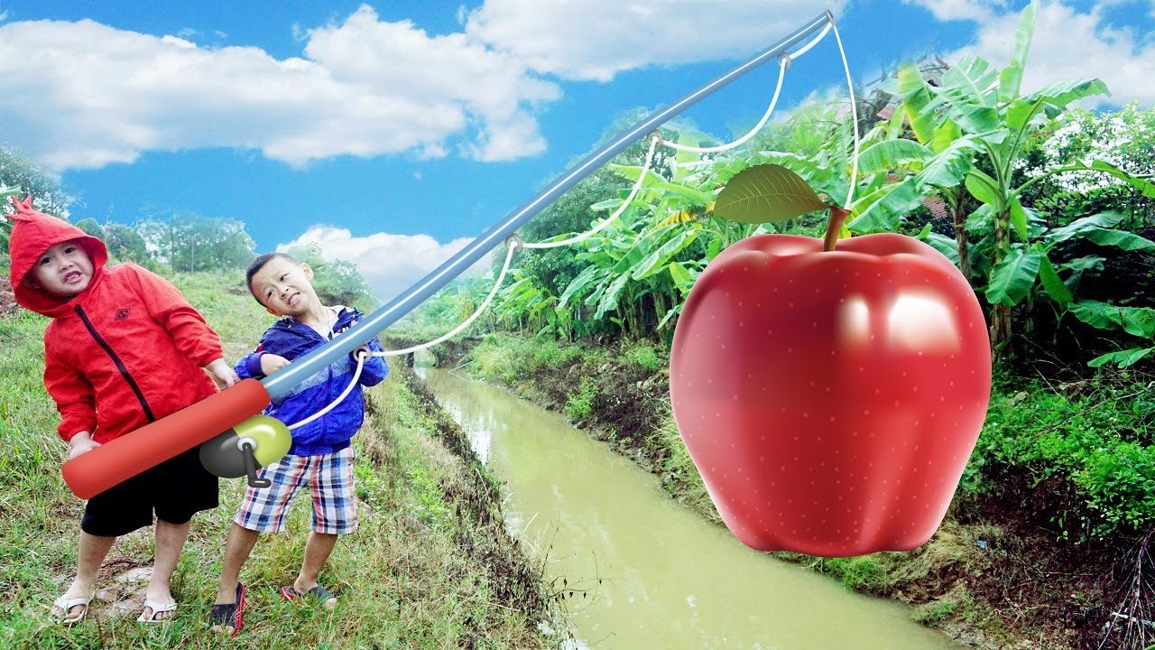 Kids Go To School | Play Game Fishing Giant Apple  w/ Kids Song Childrens