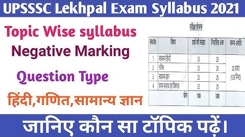 UPSSSC Lekhpal Exam Syllabus 2021 / Topic Wise syllabus / Negative Marking /
