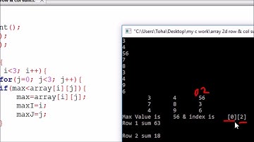19.Function 2 || How to find max value and index in 2D array using function || C programming