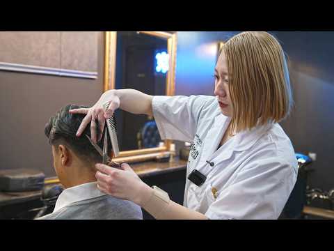💈(ASMR) Best Haircut of His Life from a Japanese Lady Barber in Tokyo – Scissors, Shave & Style