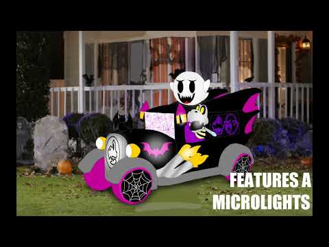 9 Airblown MicroLights Dry Bones And Boo Ride W Hot Rod Halloween Inflatable From Gemmy