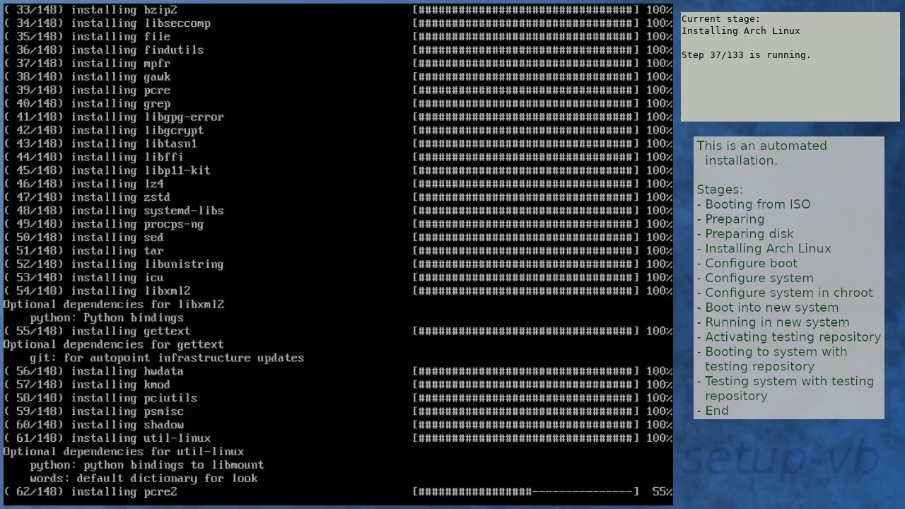 Arch Linux installation recording to kernel 5.18.4-arch1-1 (testing)