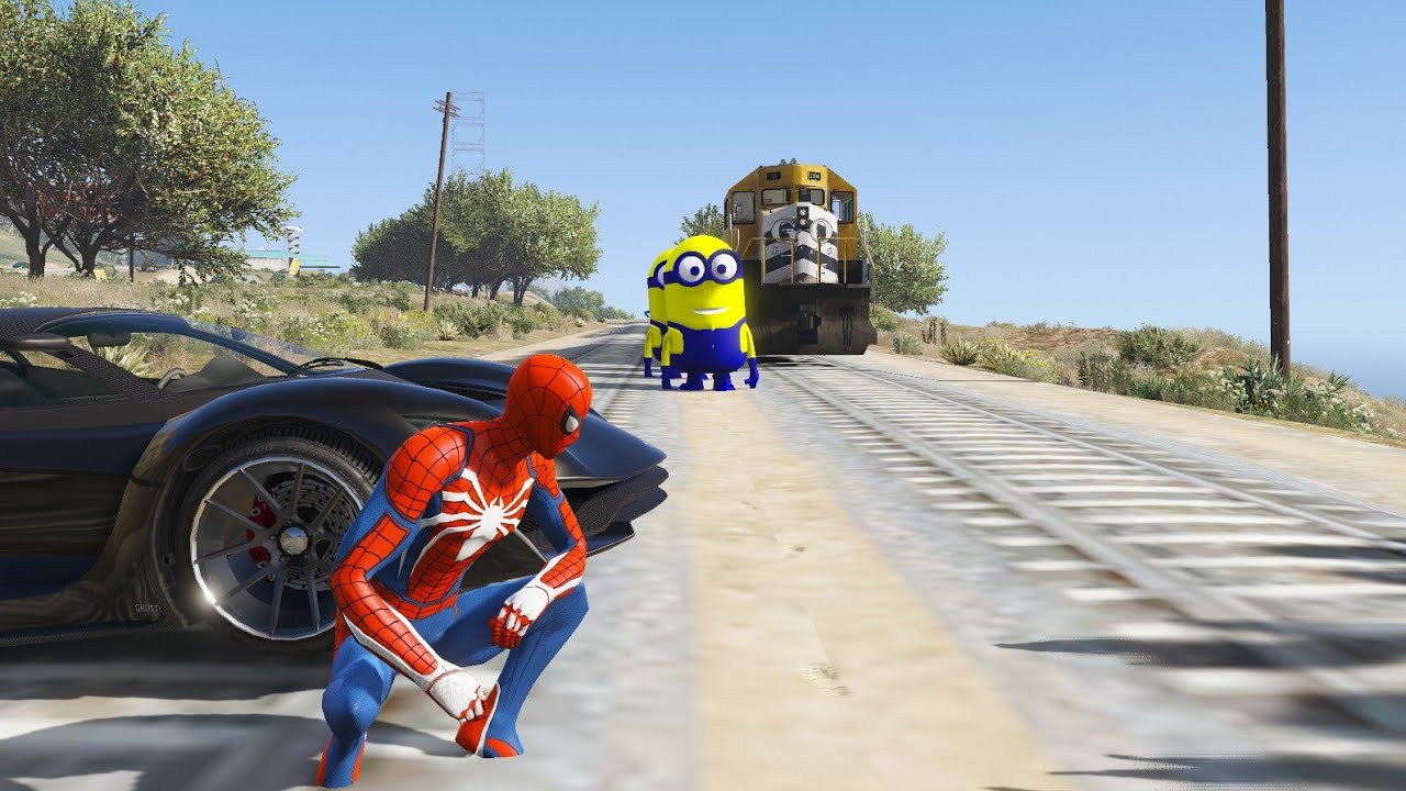 GTA 5 Spiderman vs Minions vs Train Hide & Seek Funny Ragdoll Fails
