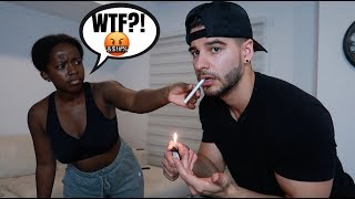 SMOKING CIGARETTE PRANK ON GIRLFRIEND!!