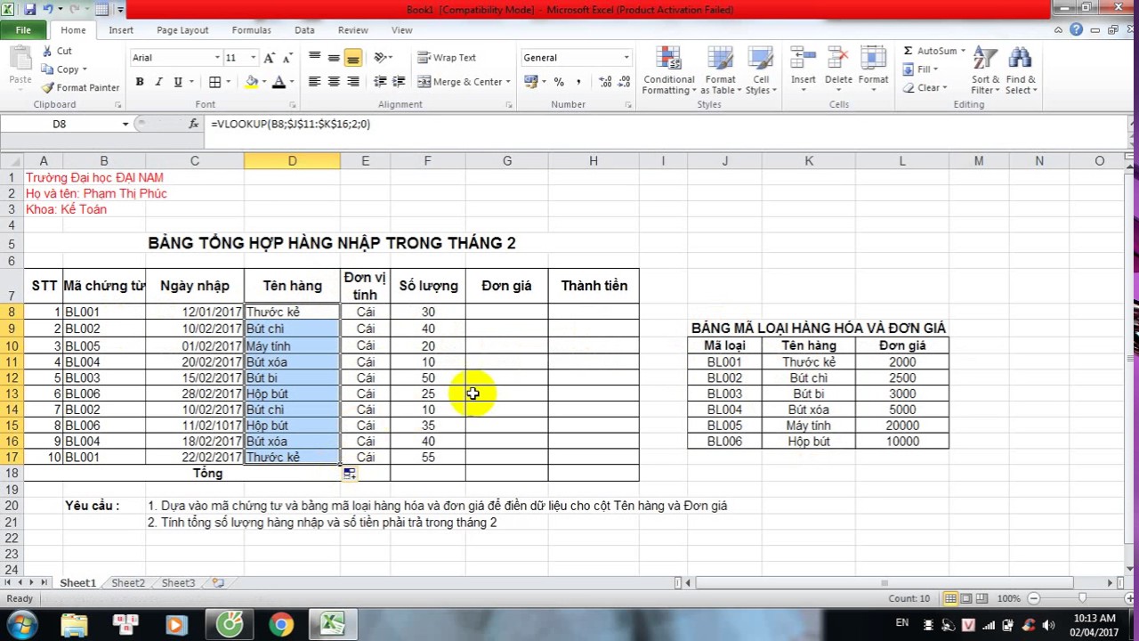 H ng d n s d ng h m sum v h m vlookup trong excel ph m th ph c
