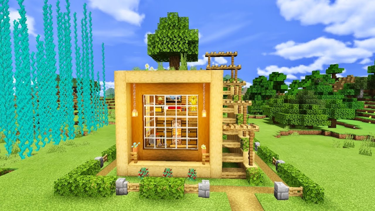 Minecraft 豆腐建築をオシャレに装飾 簡単な家の作り方 Tutorial Youtube