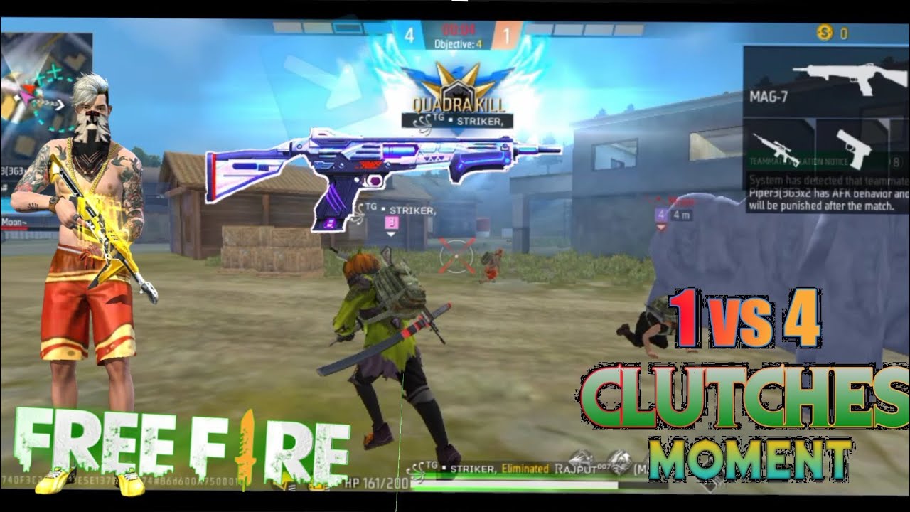 Free fire best short gun 1vs4 clutch Cs ranked game - YouTube
