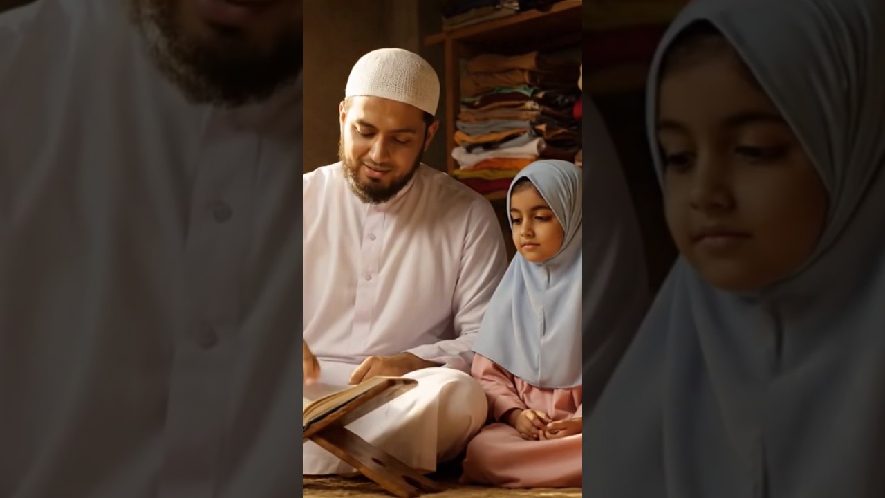 Indian Muslim Man and girl reading the Quran 