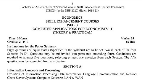 BA / BSc 2nd Semester Economics Skill Enhancement Course Syllabus 2025 GNDU University