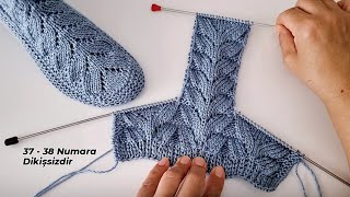 Yine Muhteşem İki Şişle Ajurlu Patik Çorap Knitting Slippers Crochet Design Pinetki Baby Booties