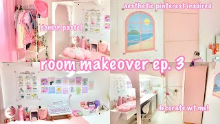 small room makeover ep.3🍥: decorate with me, danish pastel, pink, aesthetic wall posters