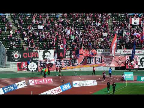 2018年J2第2節 岡山vs栃木@Cスタ 岡山GKのアップ開始前挨拶