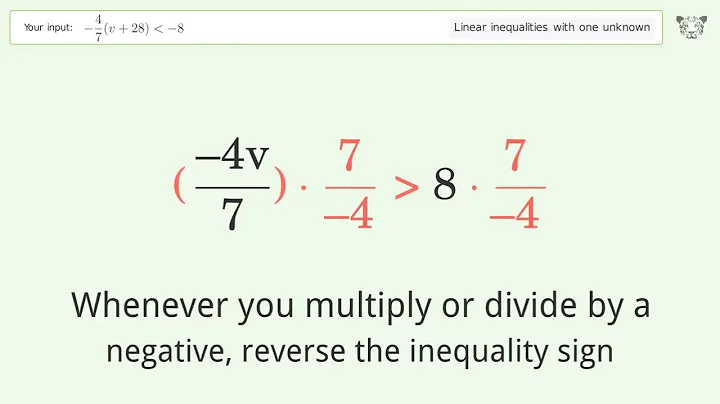Solving Linear Inequalities: -(4)/(7)(v+28) is Smaller Than -8