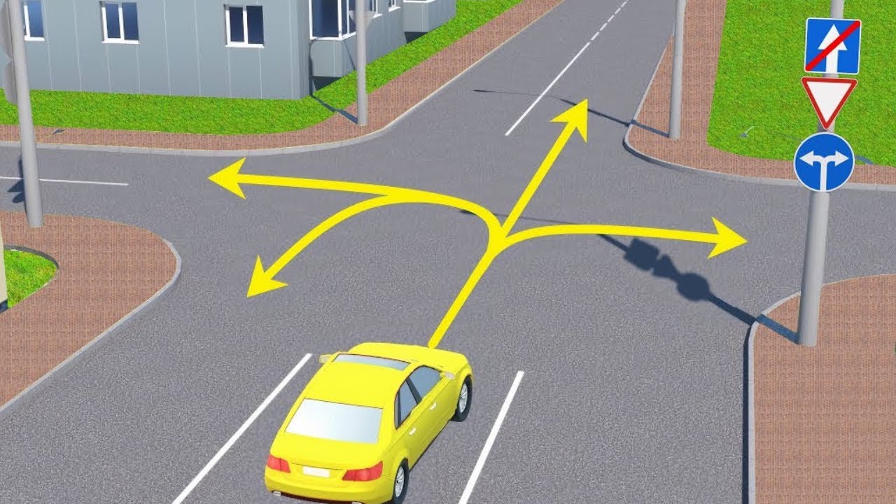 В каком направлении разрешено продолжить движение жёлтой легковушке ...