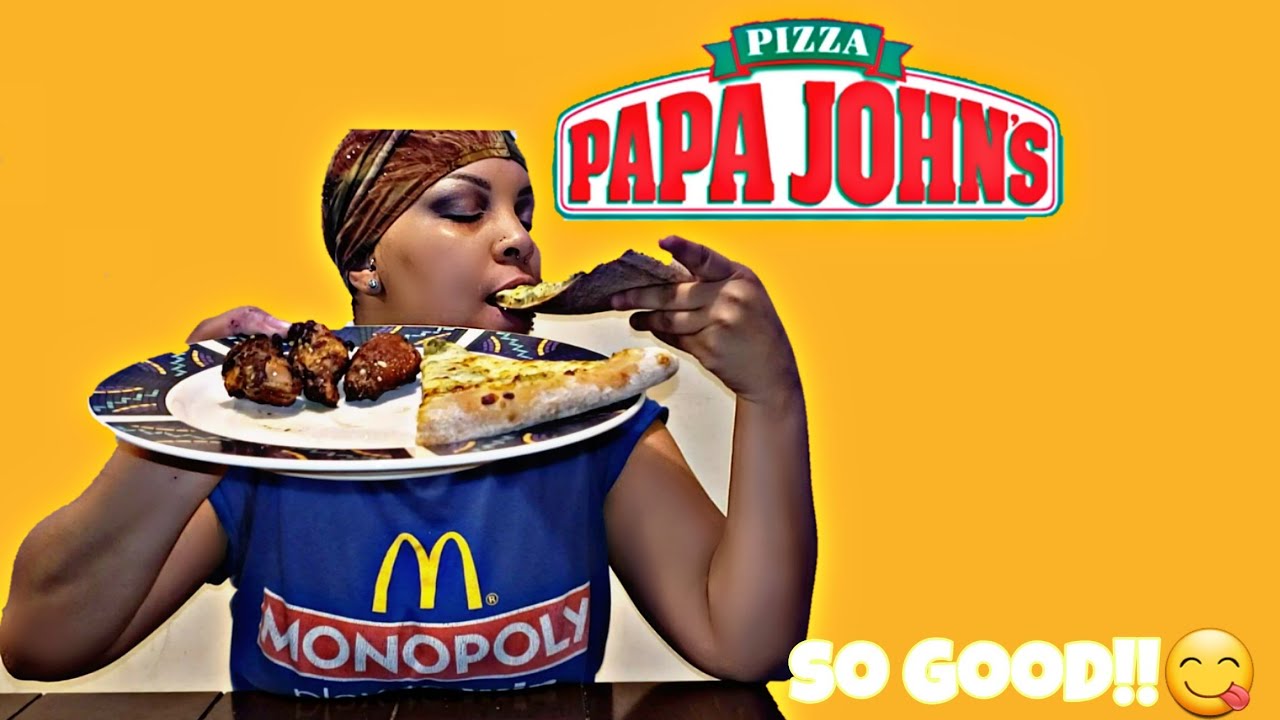Papa John's Spinach Alfredo pizza and Garlic Parmesan Chicken MUKBANG⚠️Excessive Loud Burps⚠️