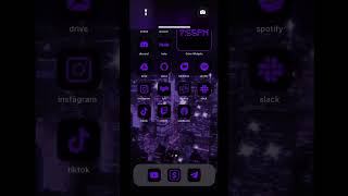 neon purple aesthetic homescreen ; black minimalist app icons ios 16, for android too! screenshot 2