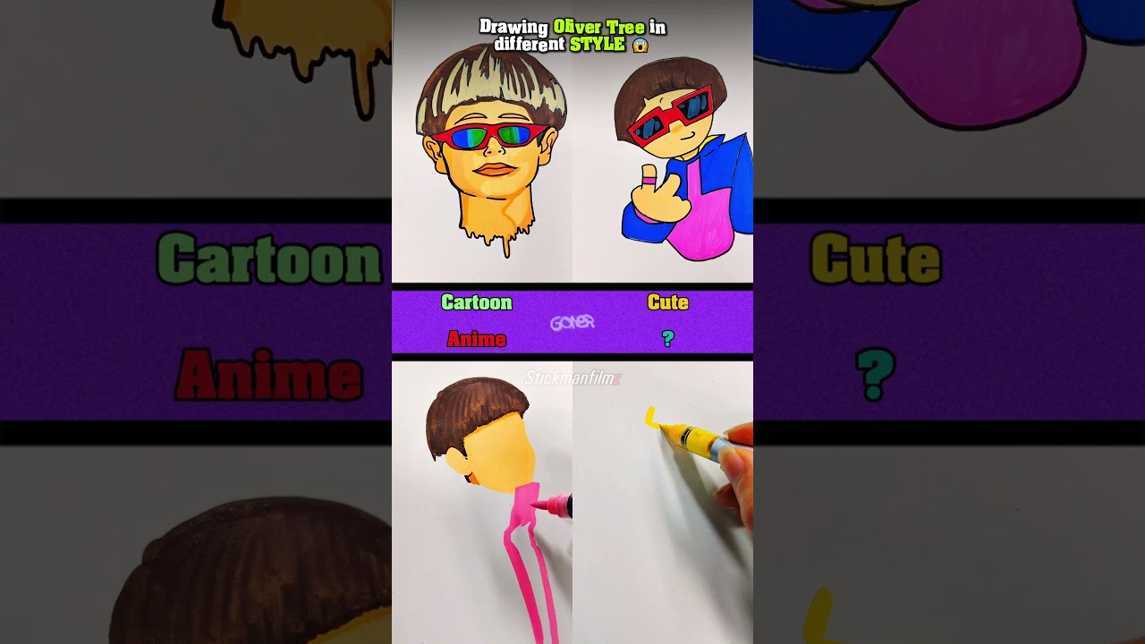 Drawing Oliver Tree in different STYLE 💜 #art #drawing #shorts
