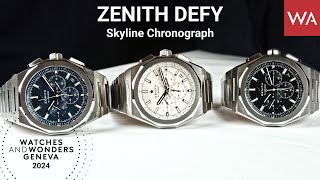 ZENITH Defy Skyline Chronograph in black, blue or silver presented at Watches and Wonders 2024.