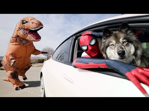 Spiderman & Kakoa Escape Giant T Rex! POV Chase