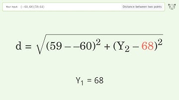 Find the distance between two points p1 (-60,68) and p2 (59,64): Step-by-Step Video Solution