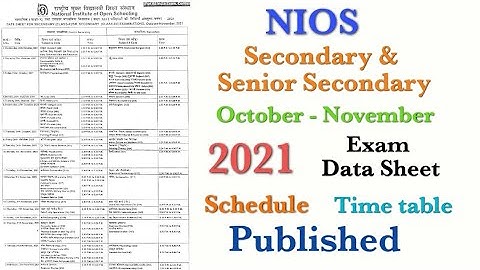 Nios secondary senior secondary  2021 October exam data sheet published || 2021 october exam