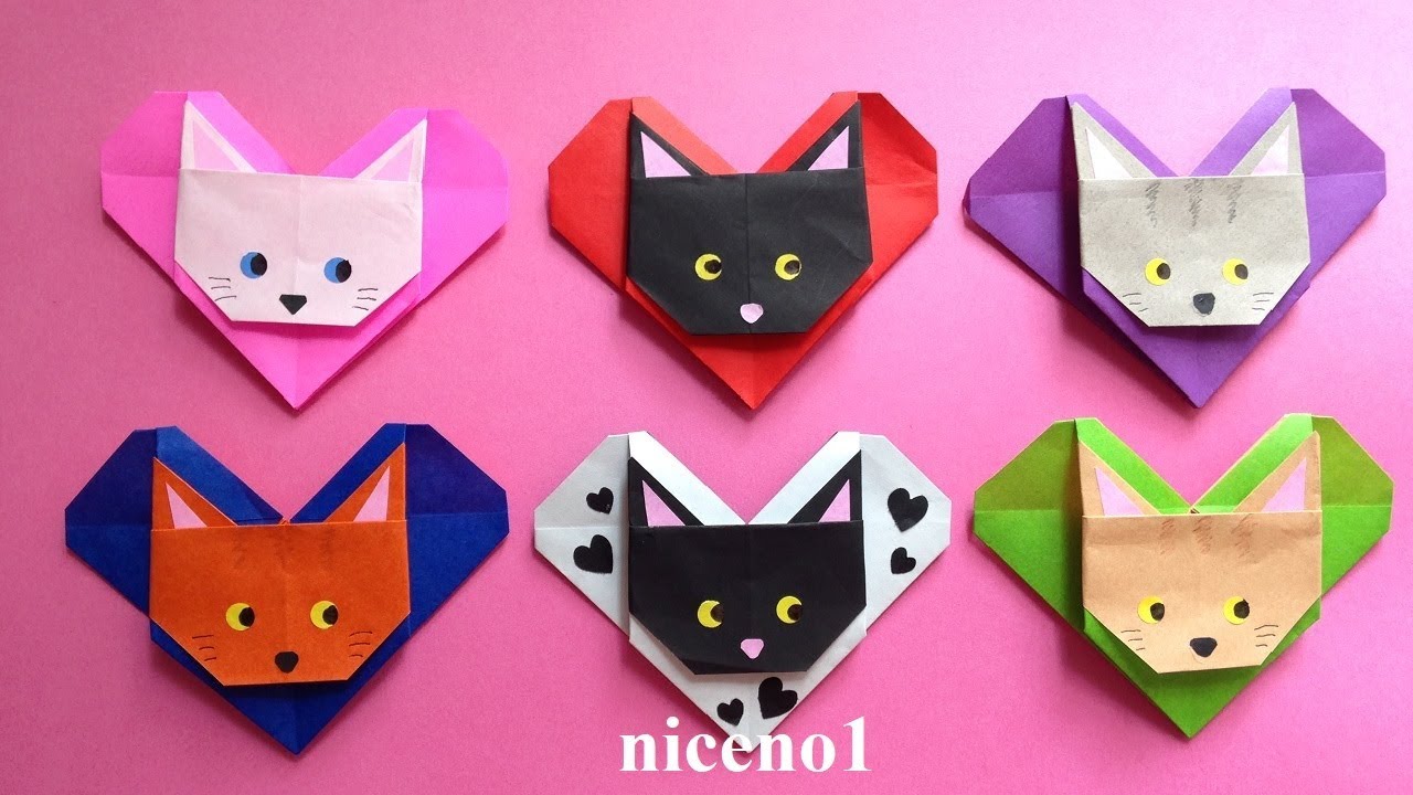 折り紙 ハートの猫 1枚 折り方 Origami Cat With Heart Tutorial Niceno1 Youtube