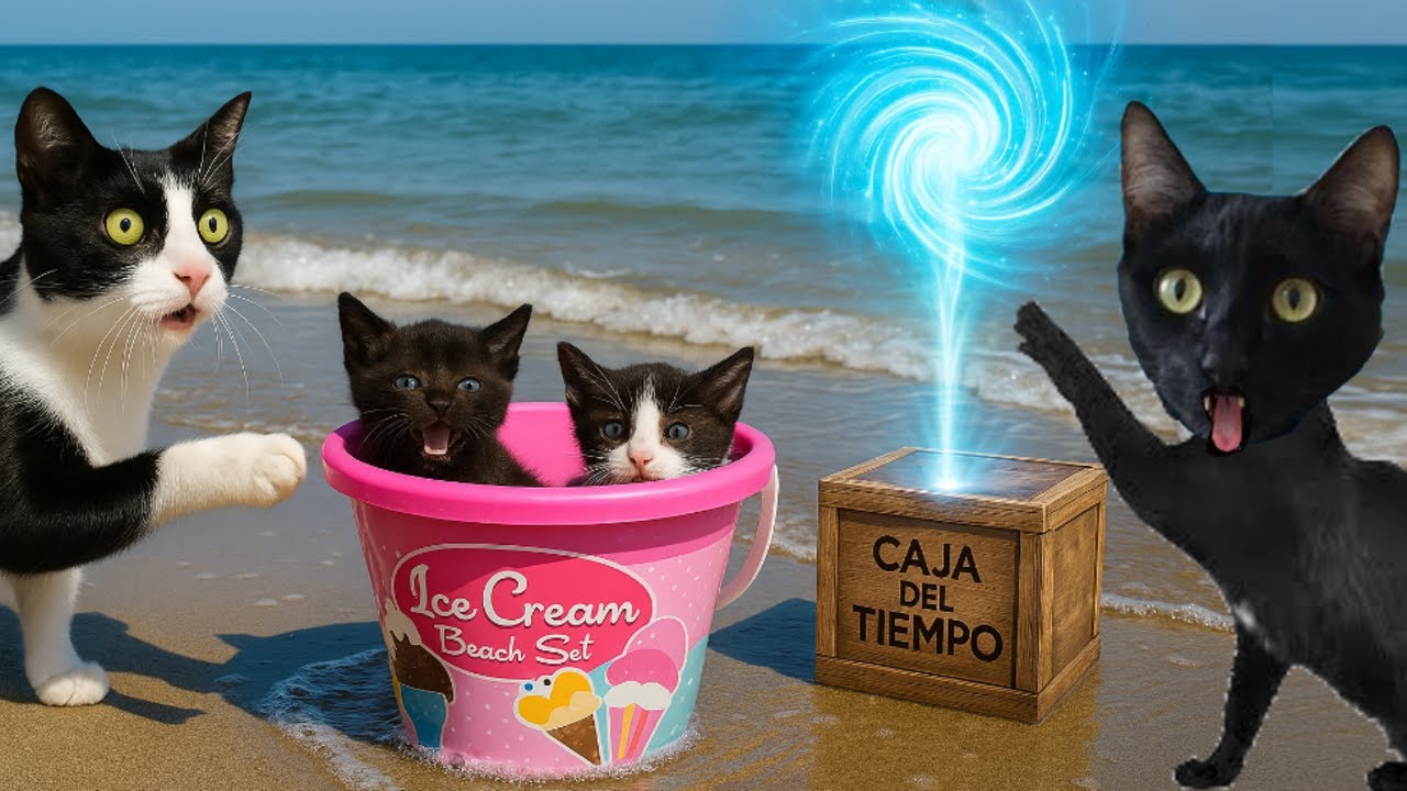 ¡Abrimos la CAJA MISTERIOSA del TIEMPO y somos GATITOS BEBÉS en la playa! 🐱 Luna y Estrella