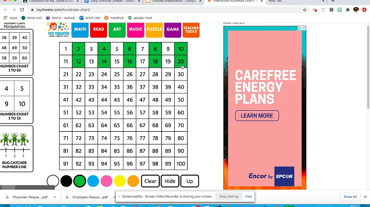 Using the 100 chart to find an increasing pattern