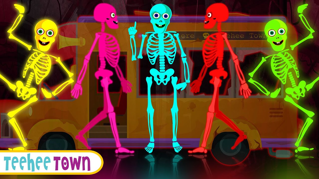 ⁣Midnight Magic Five Skeletons Riding On A Bus Song | Spooky Scary Rhymes By Teehee Town