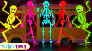 Midnight Magic Five Skeletons Riding On A Bus Song | Spooky Scary Rhymes By Teehee Town