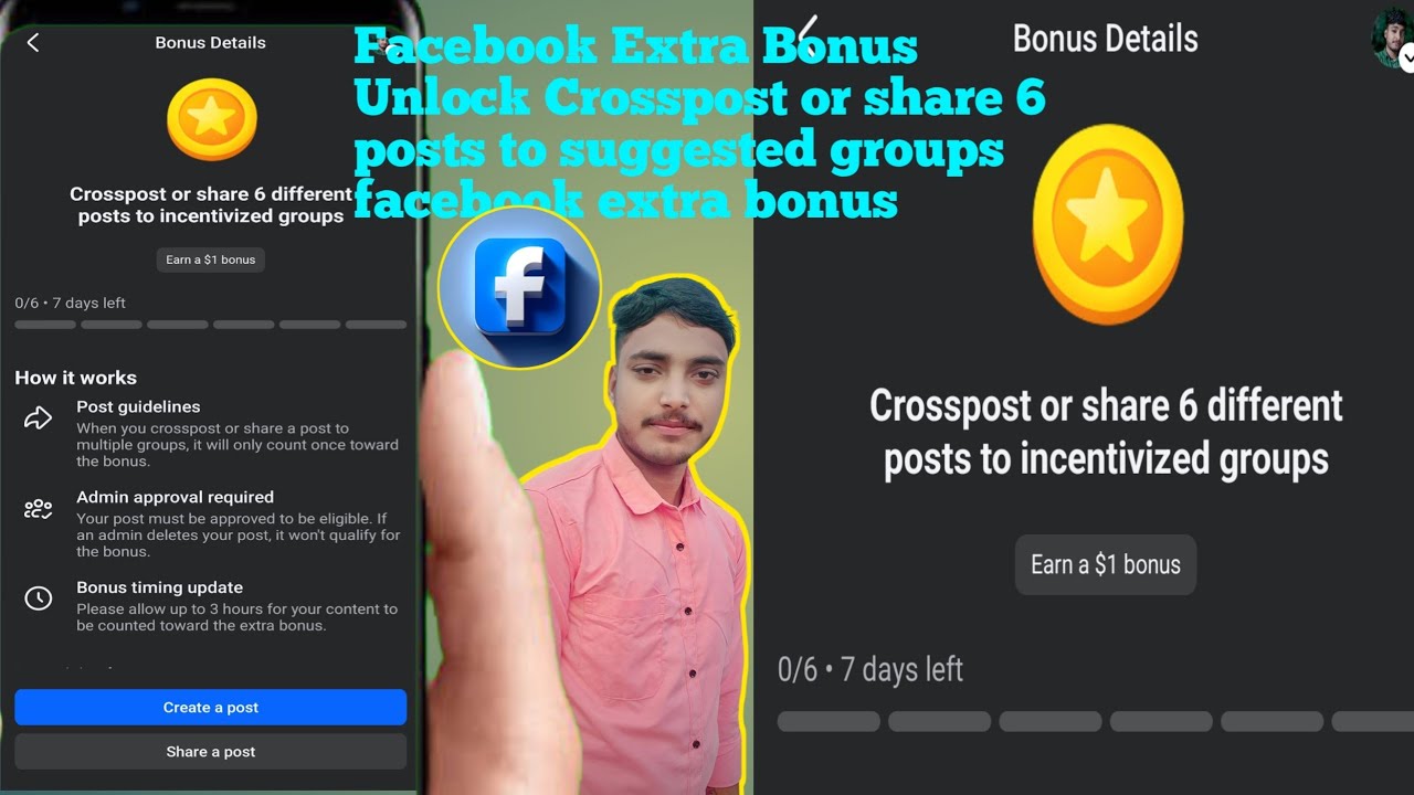 Facebook Extra Bonus Unlock 🥰Crosspost or share 6 posts to suggested groups facebook extra bonus2026