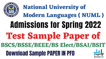 NUML Engineering & Computer Sample Paper | BSCS/BSSE/BEEE/BSAI/BSIT | NUML Entry Test Pattern Paper