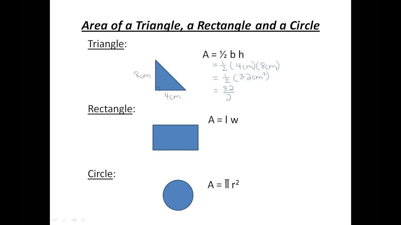 Area Of A Triangle A Rectangle And A Circle