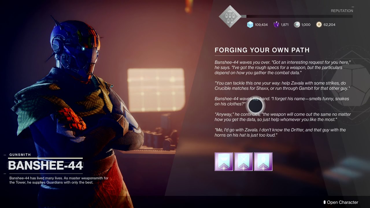 Pick Up Forging Your Own Path From Banshee - Adored Sniper Rifle Quest