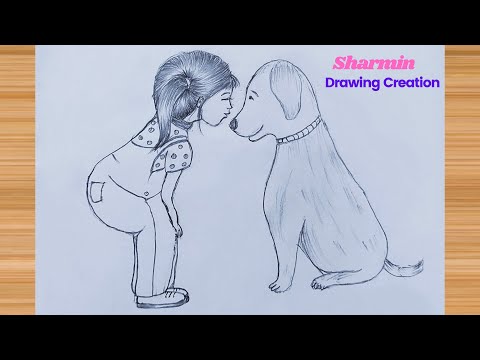 Easy way to Draw a cute Girl Playing her Dog - step by step || Pencil Sketch Drawing for beginners