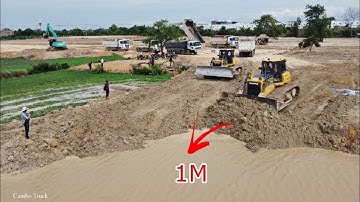 Incredible New Update Land Filling Up Process Skill Bulldozer Operator Push soil into water