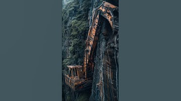 The giant excavator drove to the cliff.#video #scary #shorts @Vidio-Channel