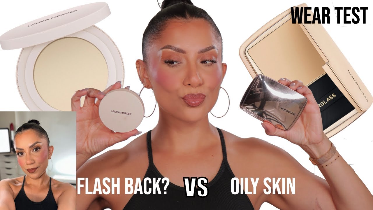 WHICH IS BETTER? *new* LAURA MERCIER VS HOURGLASS PRESSED POWDERS + 12HR WEAR *oily skin* | MJ