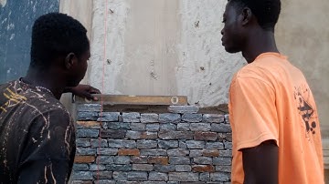 installation of stone cladding here in Ghana || building a house in Ghana || natural stone design