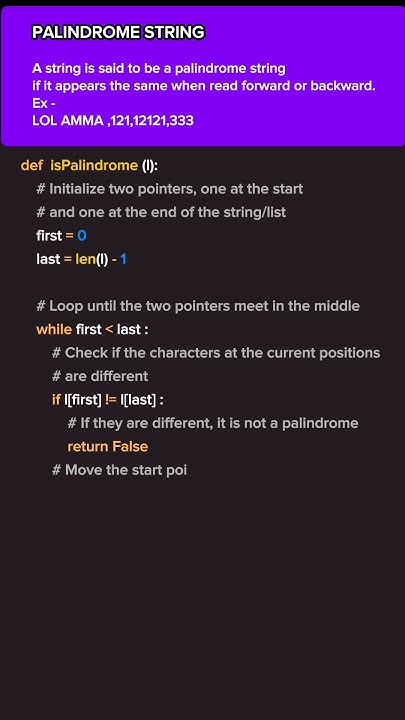 Palindrome string/ number in python#shorts #shortvideo # ...