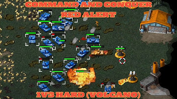 Command And Conquer Red Alert Skirmish 1v3 Hard (Map: Volcano) RTS Allied Gameplay PC