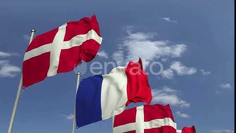 Waving Flags of Denmark and France on Sky Background | Motion Graphics - Envato elements