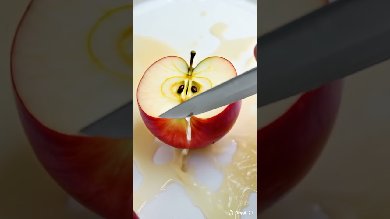 A bright red apple being cut in Standard Mode 