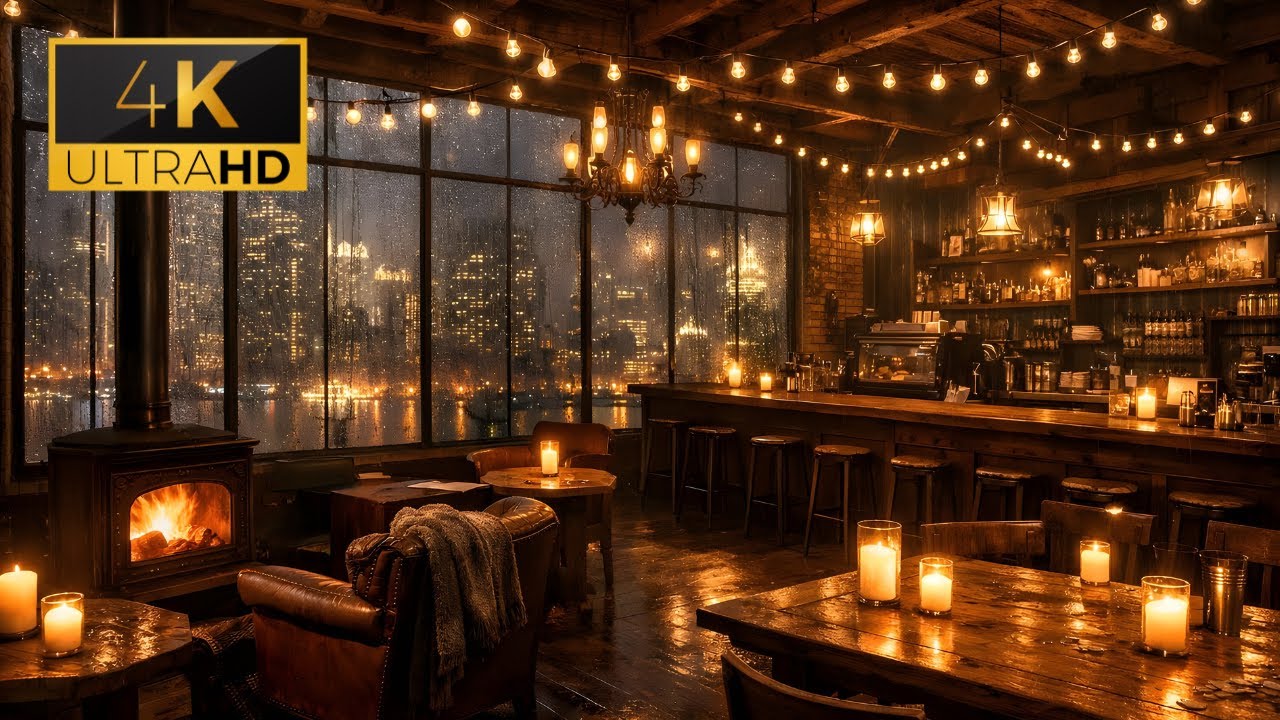 Rainy Night in NYC: Cozy Coffee Shop Ambience ☕ Empty Manhattan Cafe for Study, Sleep, & Focus