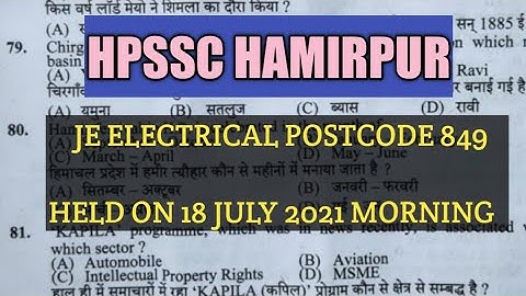 Hpssc Hamirpur JE electrical  Post Code 849 Solve (Answer Key) Held On 18 July 2021 || hpssc hpssb